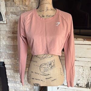 Gymshark cropped training sweatshirt salmon pink ribbed under arm and side crew